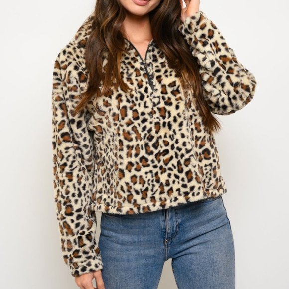 FIERCE DOLLZ Leopard Print Casual Soft Cozy Pullov - Picture 3 of 4